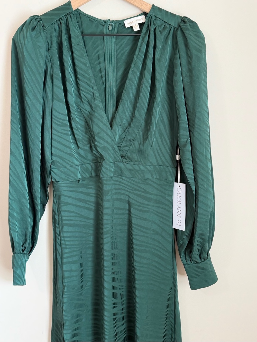 NWT Ronny Kobo Asymmetrical Midi Dress Green Zebra Jacquard Size Medium - Picture 3 of 12